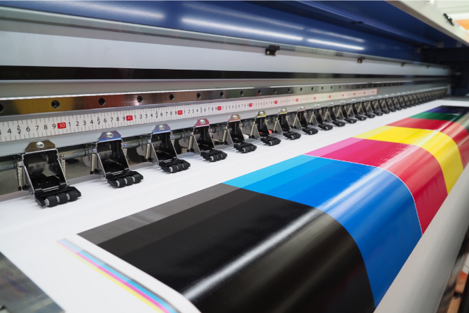 An industrial printer ensures brand and colour consistency whilst printing.