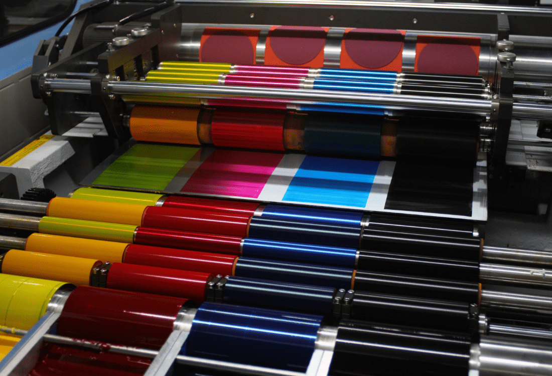 A colour scale that’s being used for the sustainable digital printing process.