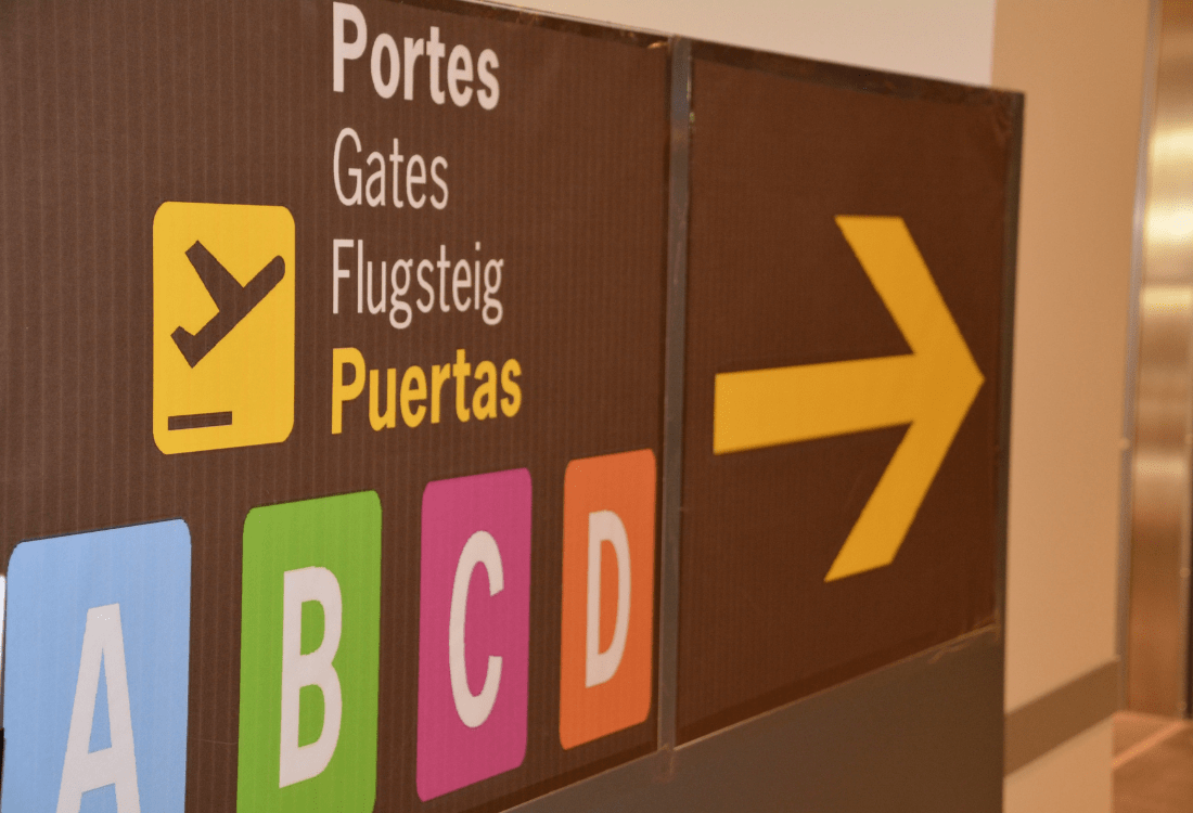 Signage showing how airports can benefit from print on demand